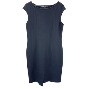 St. John Womens Size 12 Knit Sheath Dress Black Structured Cap Sleeve Minimalist